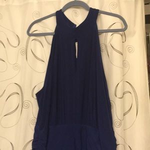 Navy blue polyester and spandex jump suit